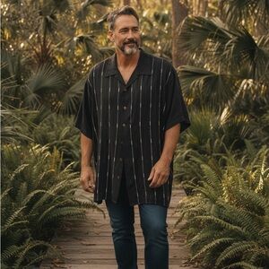 Black Striped Casual Button Down Shirt